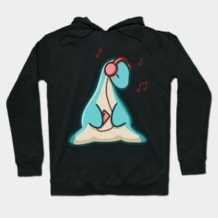 Vibing Long Neck Dino, Dinosaur, Music, Red Hoodie